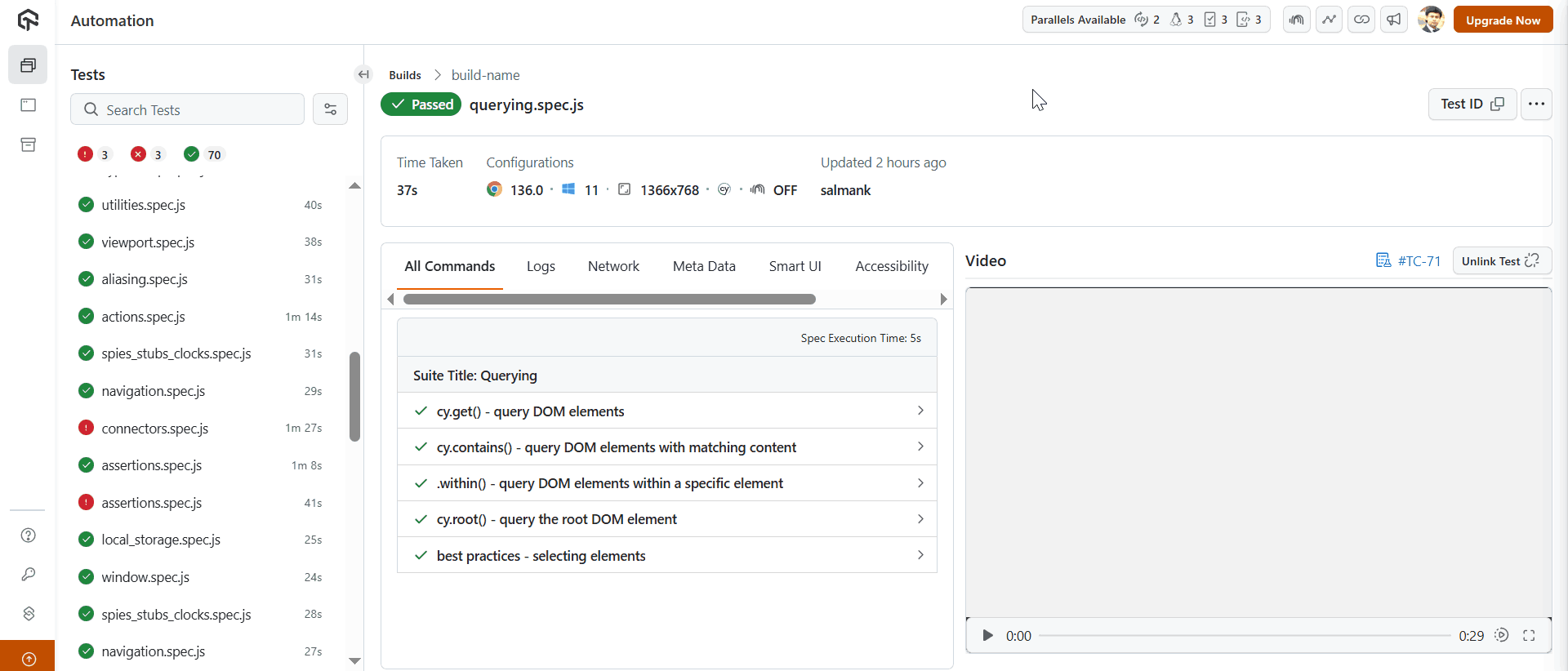 cypress headless tests